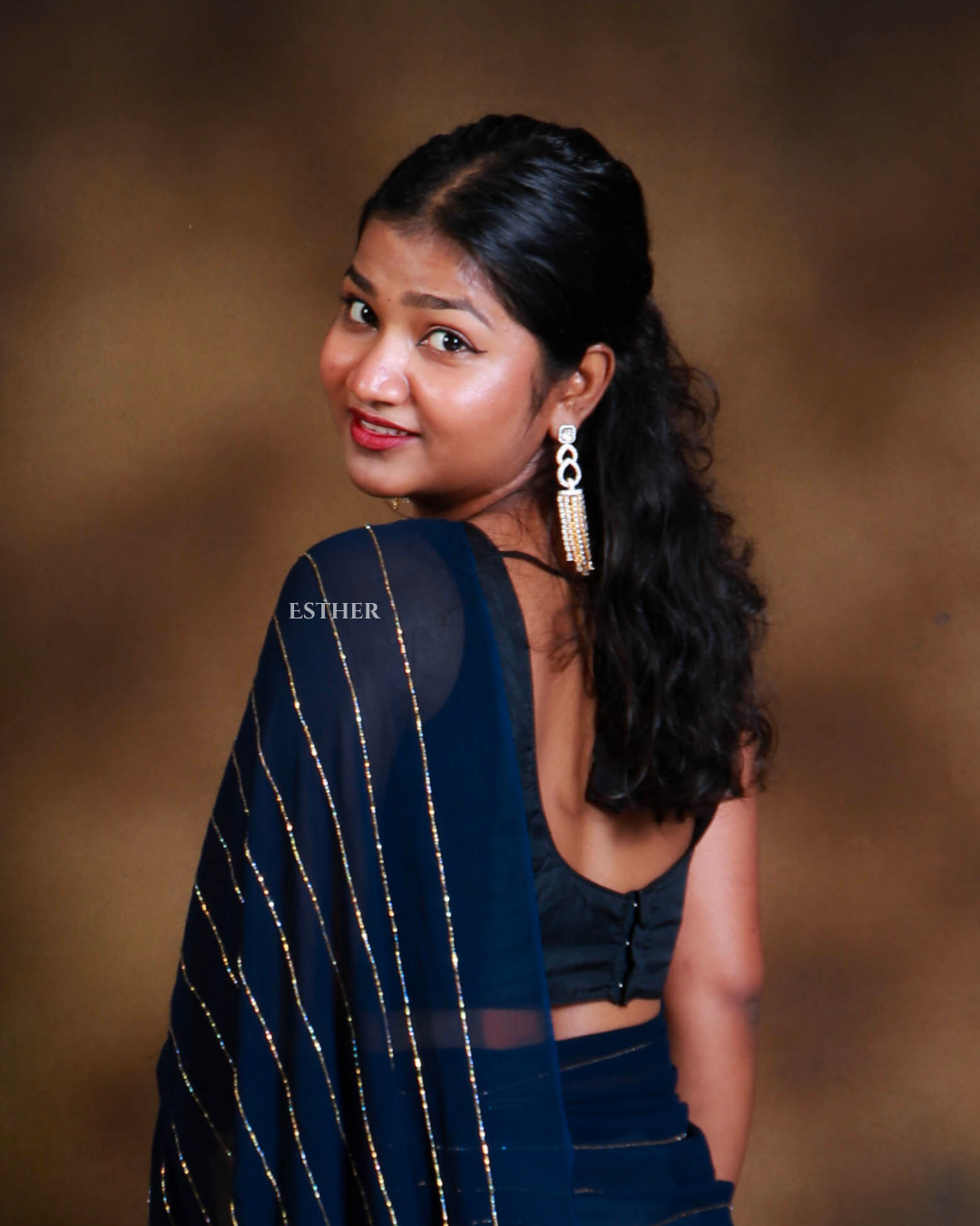 Midnight Blue Stripe Saree