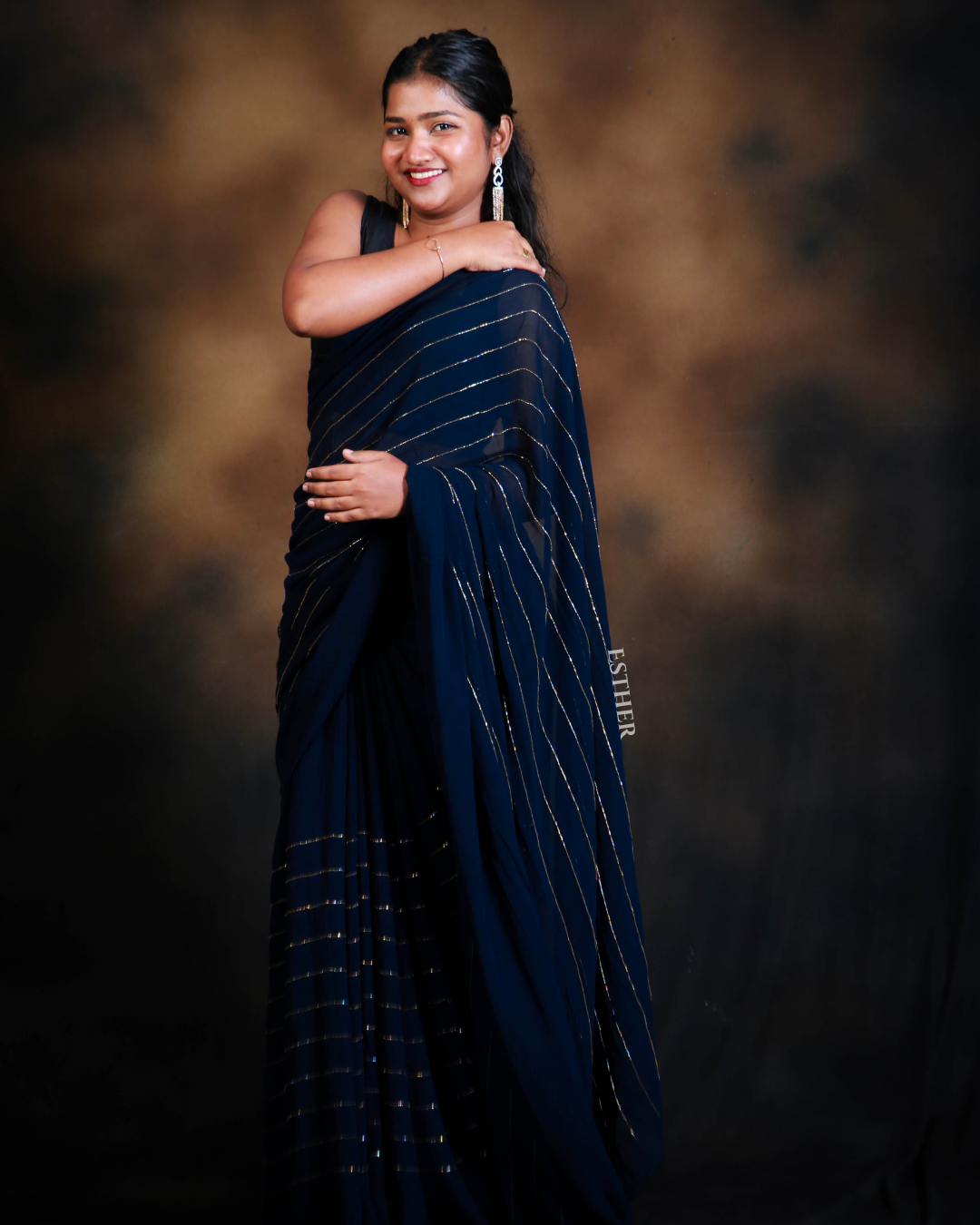 Midnight Blue Stripe Saree