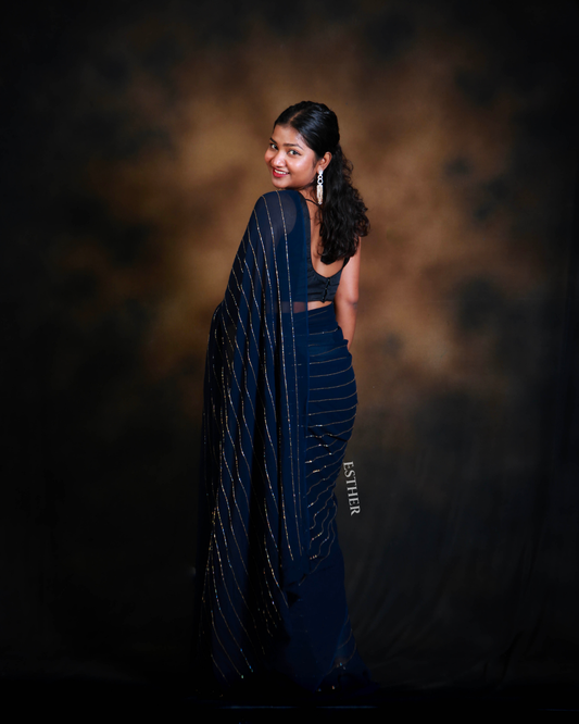 Midnight Blue Stripe Saree