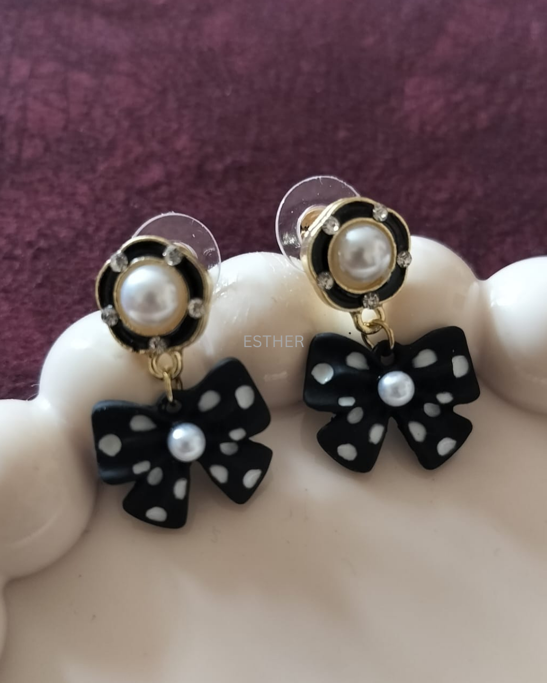 Noir Dot Bow Earrings