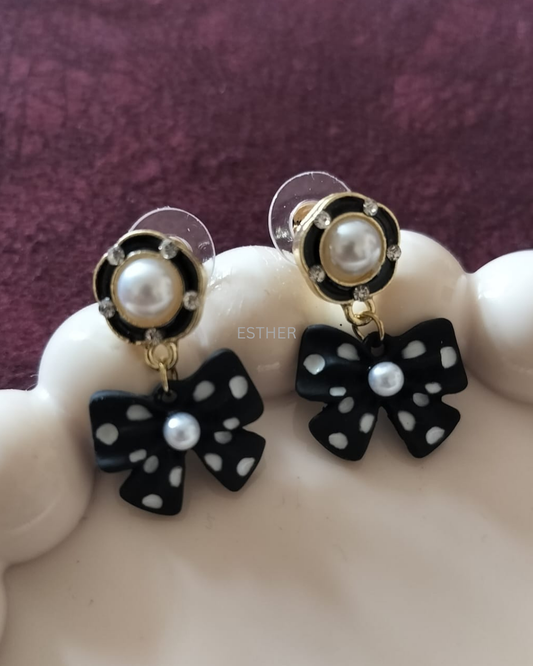 Noir Dot Bow Earrings