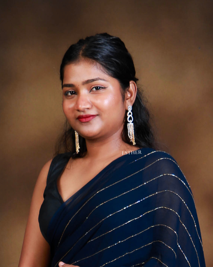 Midnight Blue Stripe Saree