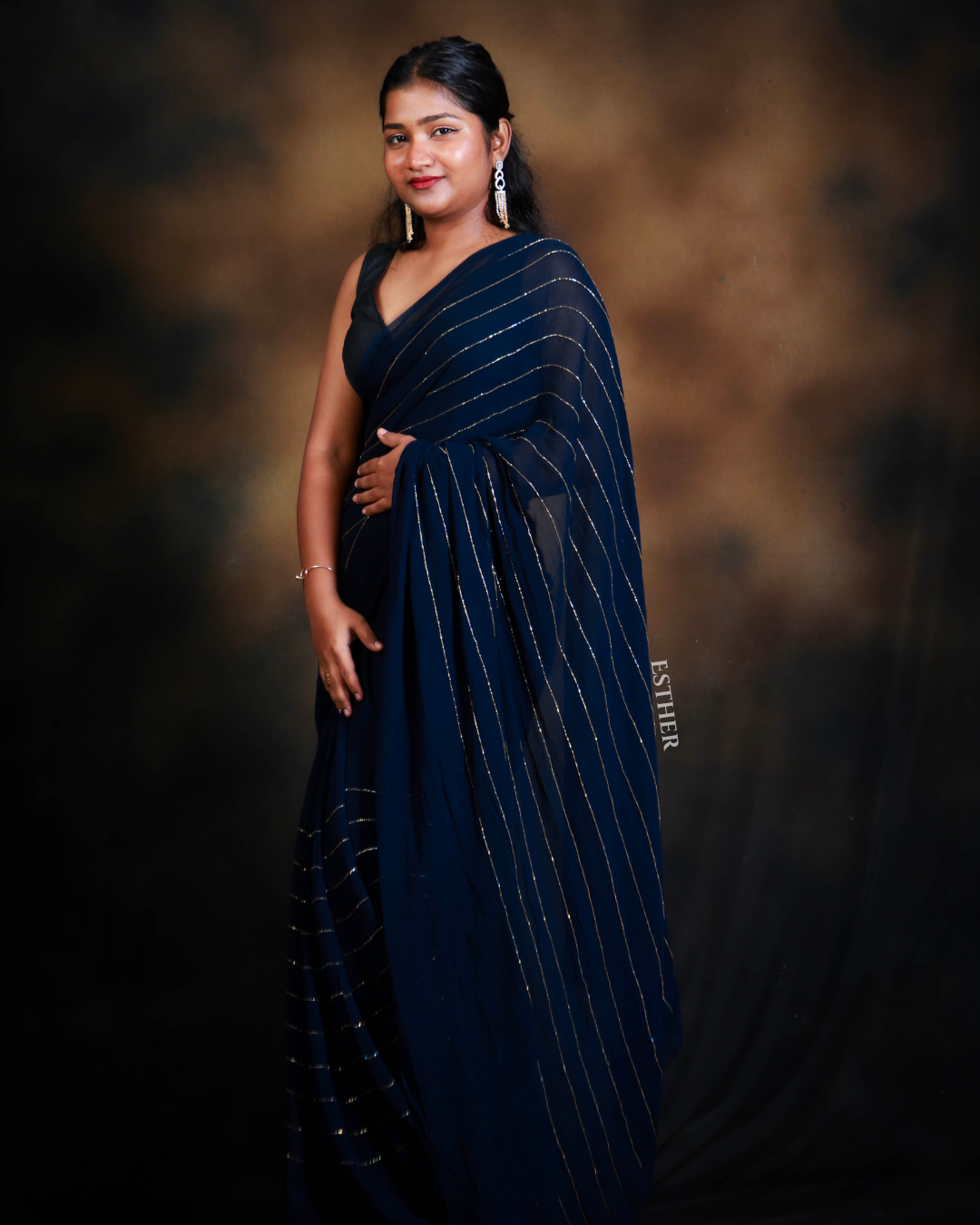 Midnight Blue Stripe Saree