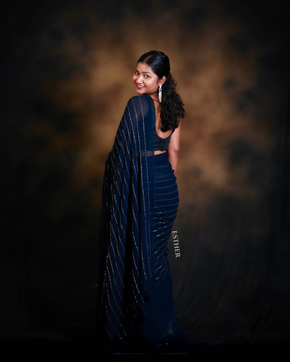 Midnight Blue Stripe Saree