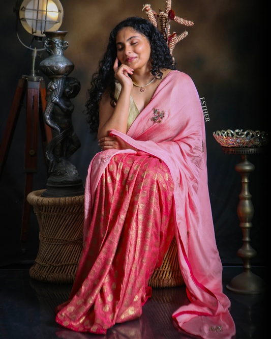 Sparkling Gulabi Saree